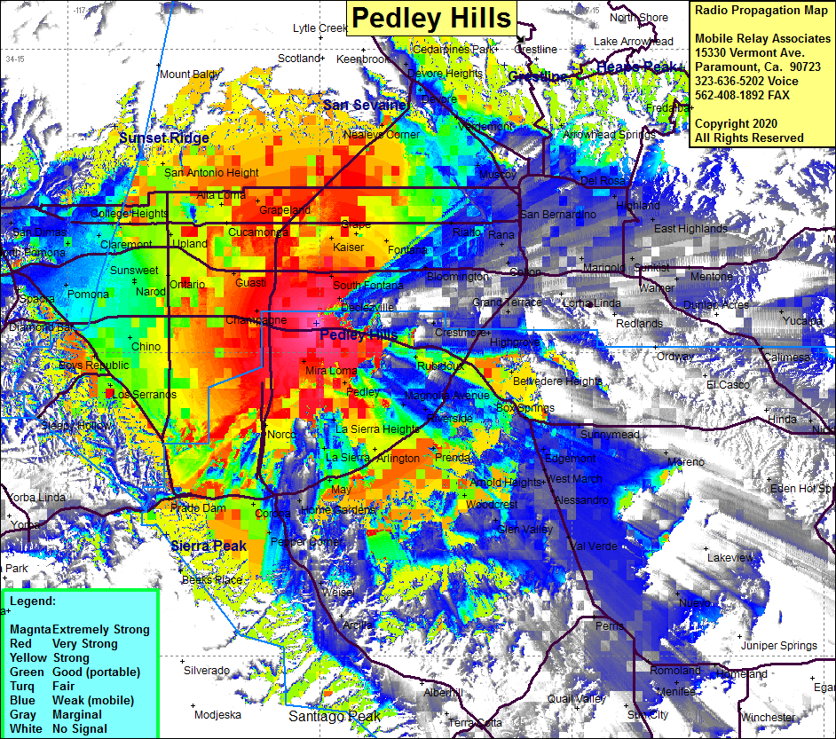 heat map radio coverage Pedley Hills